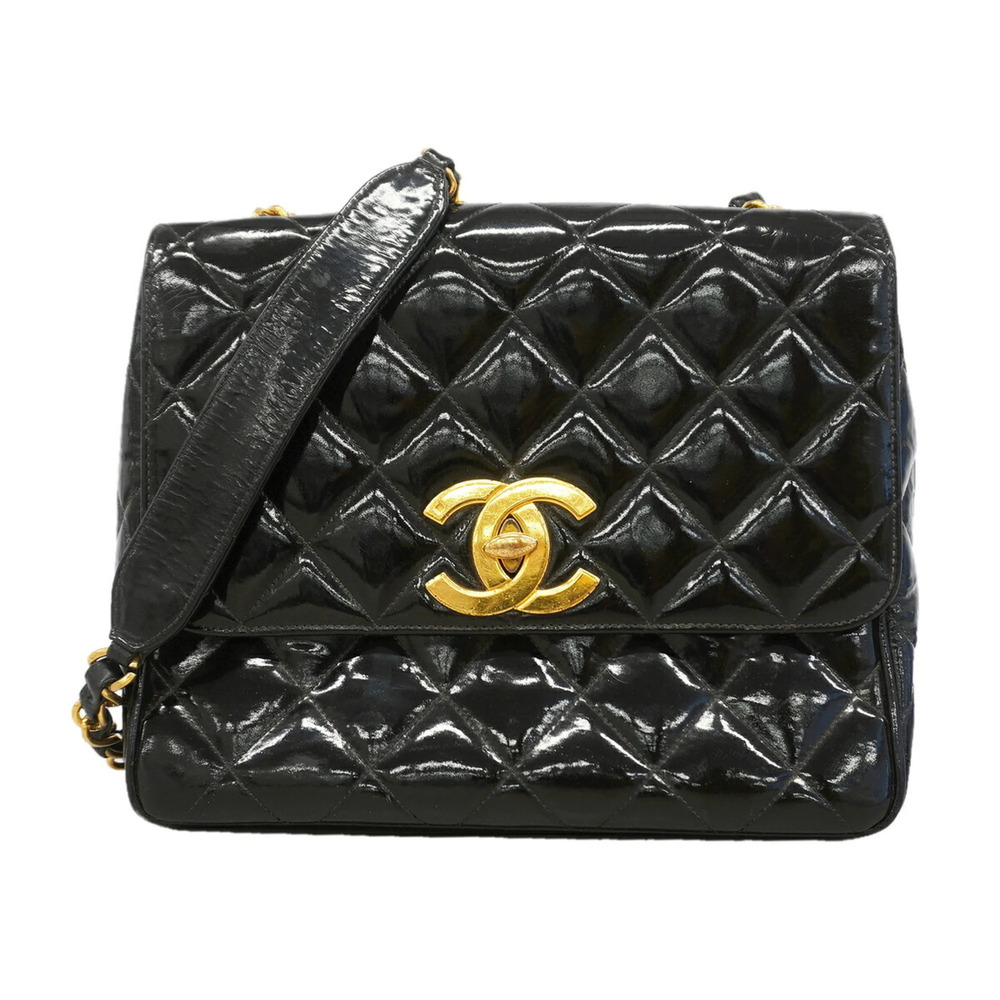 Chanel Matelassé Chain Shoulder Bag, Large Coco Design, Patent Leather, Black...